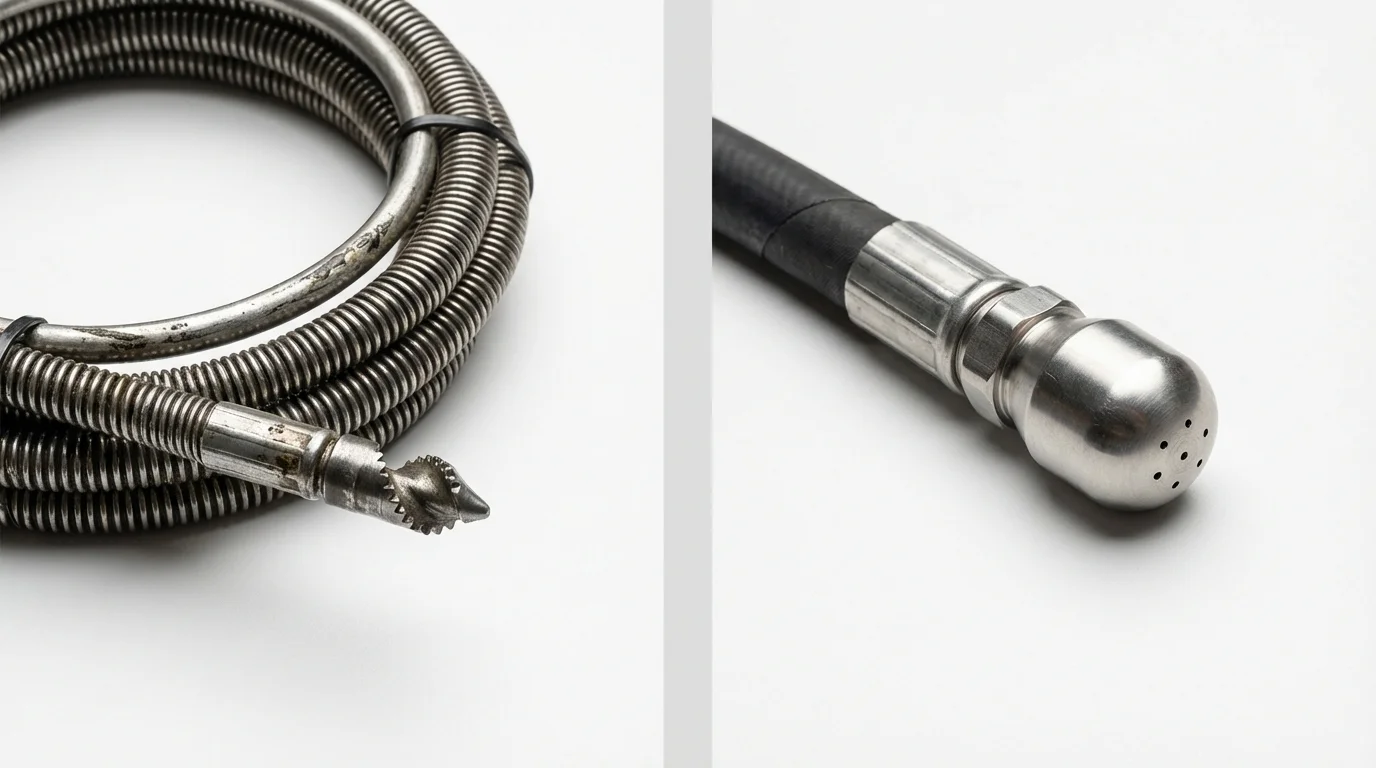 Drain snake cable and hydro jetting nozzle used for drain cleaning in Winterville, GA