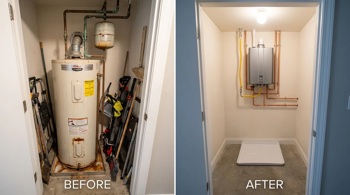 Tank water heater versus wall-mounted tankless unit comparison for Winterville, GA homeowners