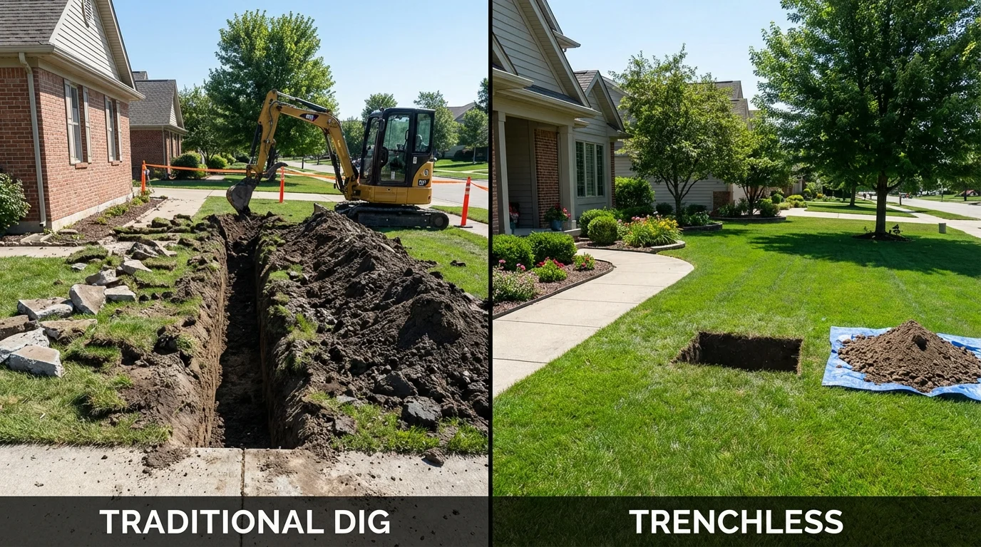 Trenchless sewer repair with minimal yard damage versus traditional excavation in Winterville, GA